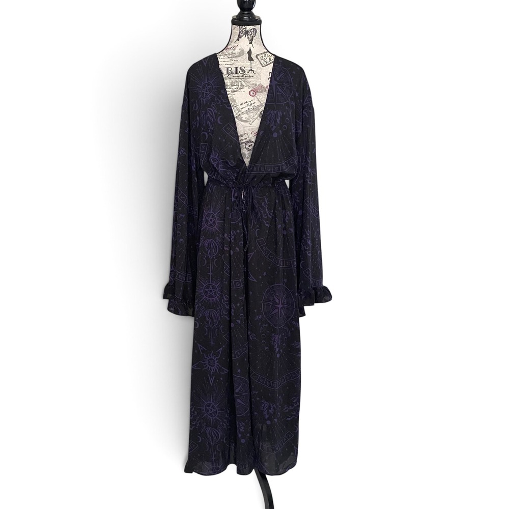 Killstar Duster Cardigan Women XXL Black Purple Celestial Gothic Witchy Kimono